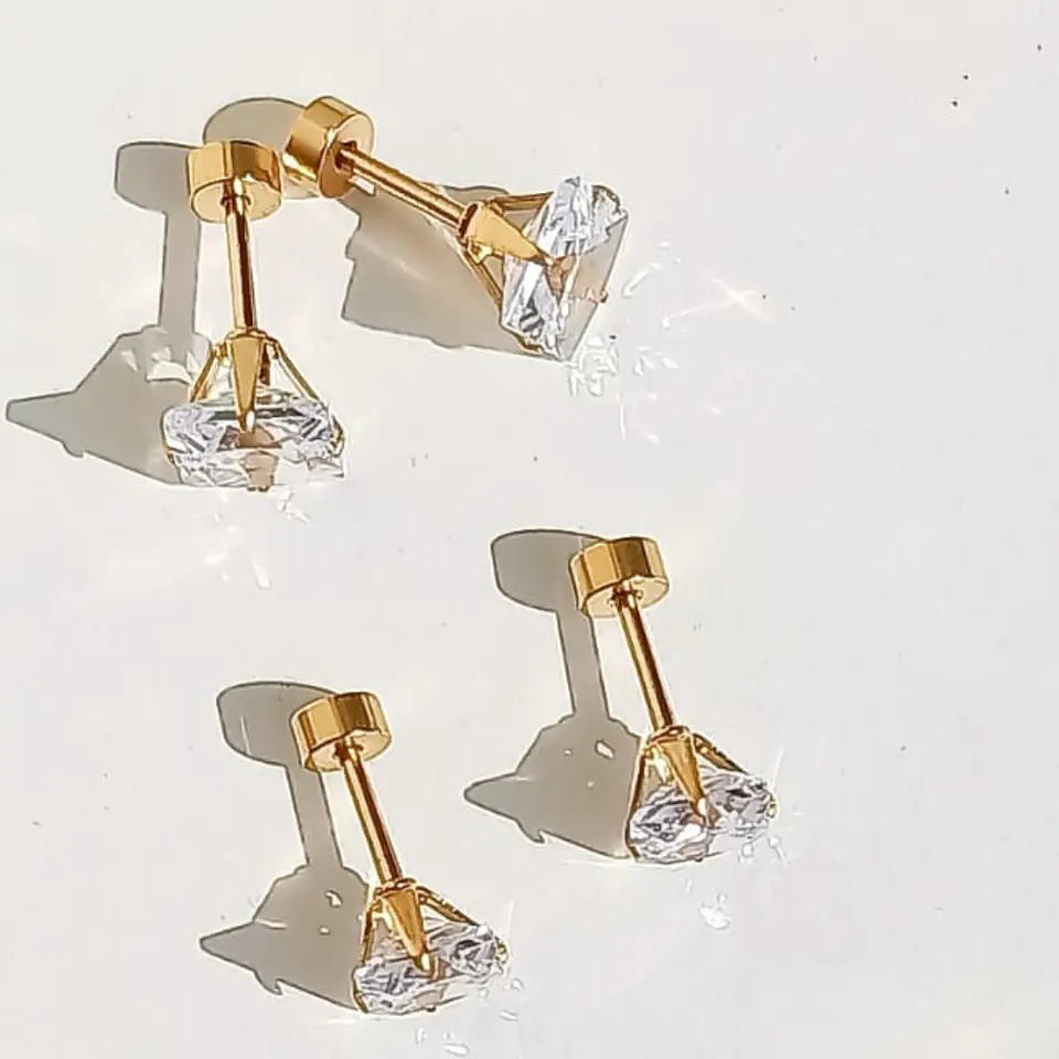 Pack De Aros Punto Luz 6mm 7mm Cuadrado Chapados En Oro 18k 3