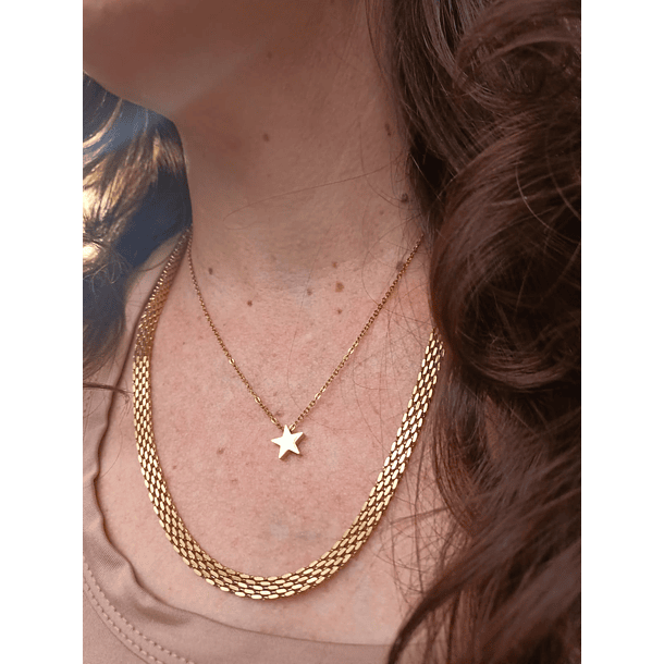 Conjunto multicapa Tejido Plano Chunky Estrella Chapada En Oro 18K 3