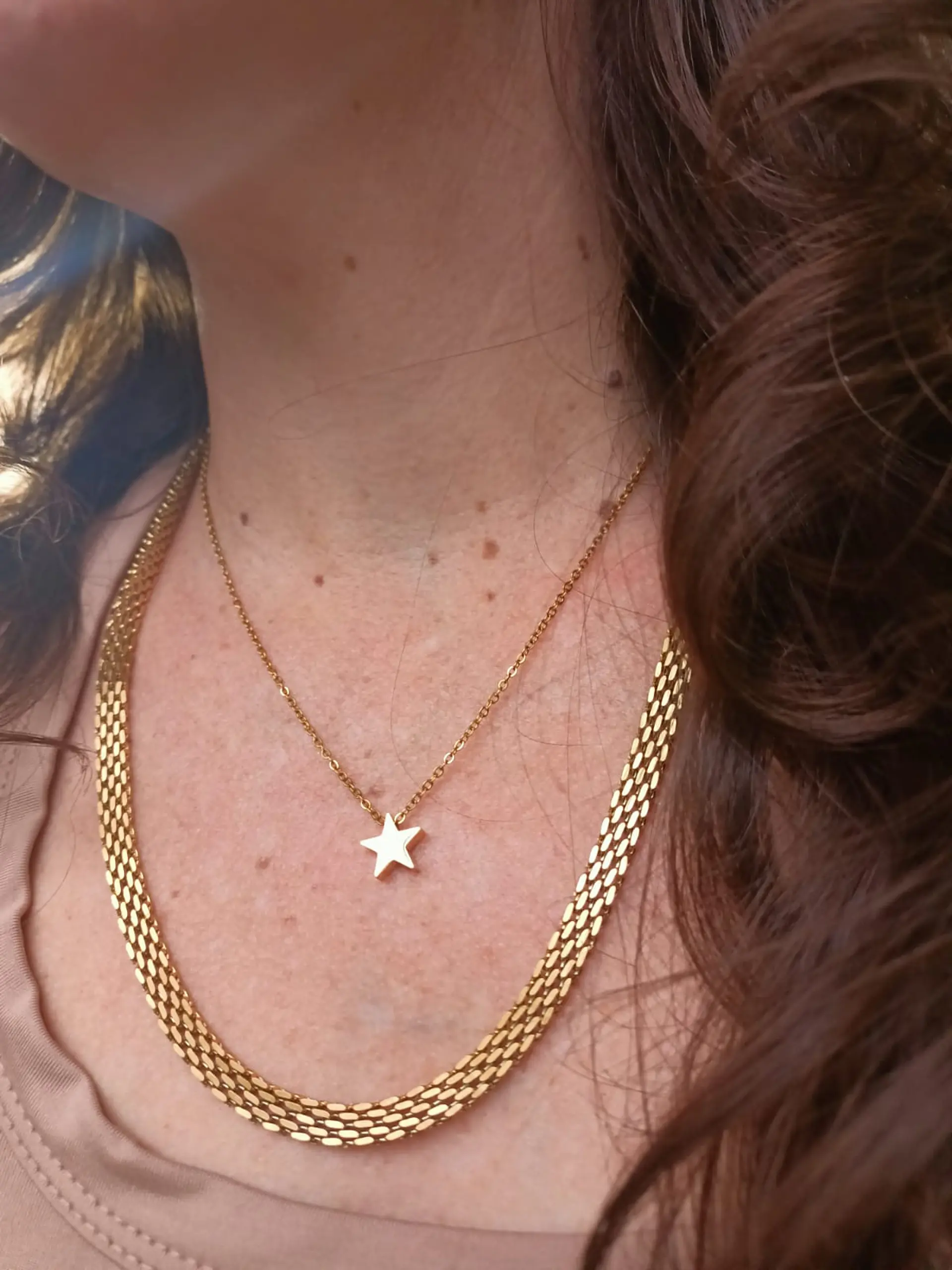 Conjunto multicapa Tejido Plano Chunky Estrella Chapada En Oro 18K 3