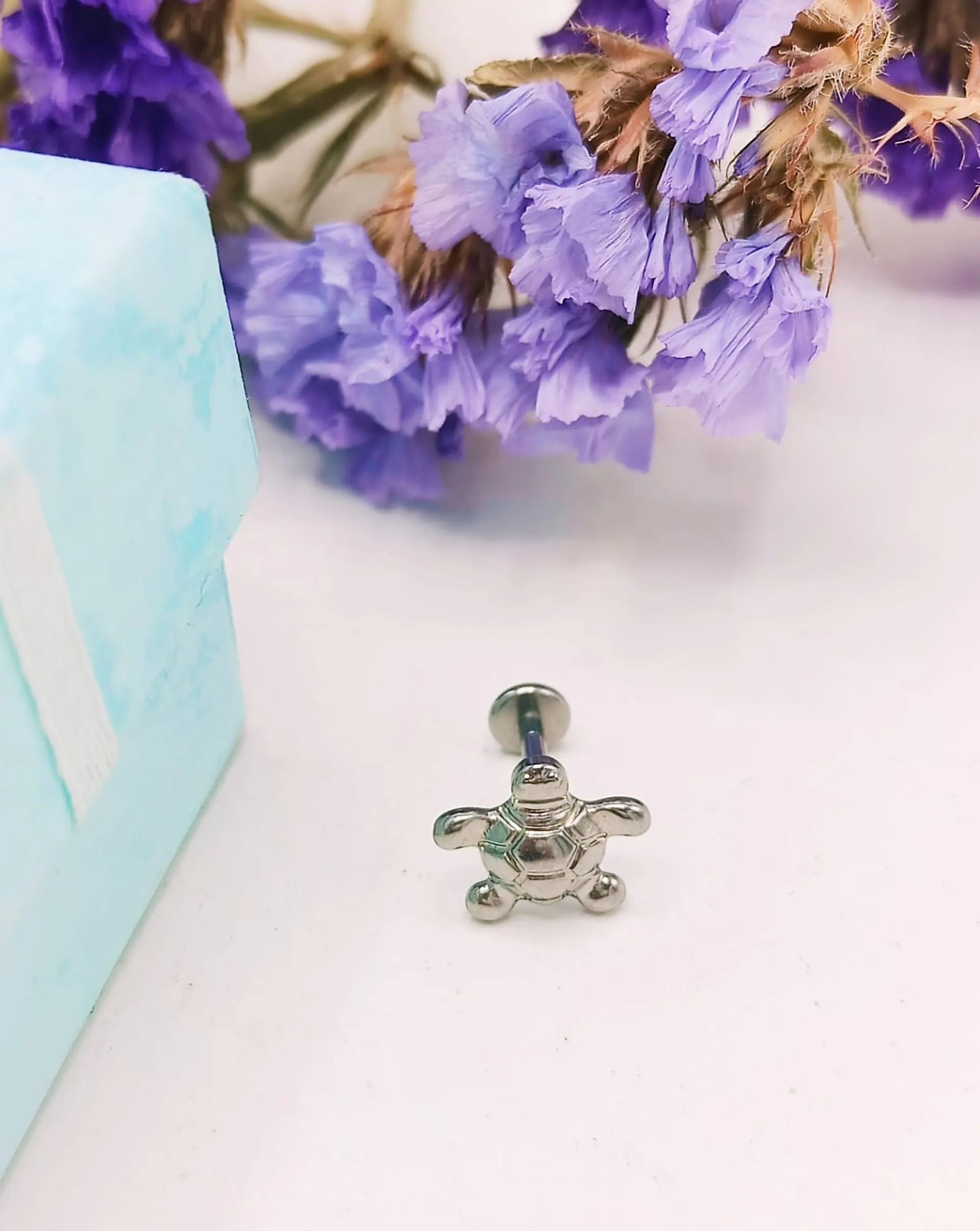 Piercing Labret Astm F136 Titanio Tortuga Tragus 8mm 2