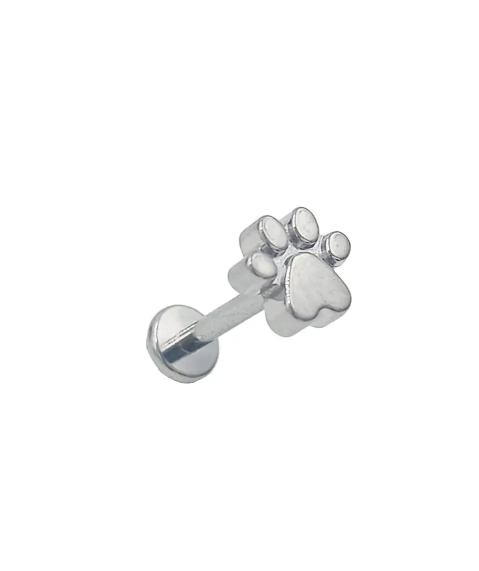 Piercing Labret F136 Titanio Huella Perro Gato 8mm 1