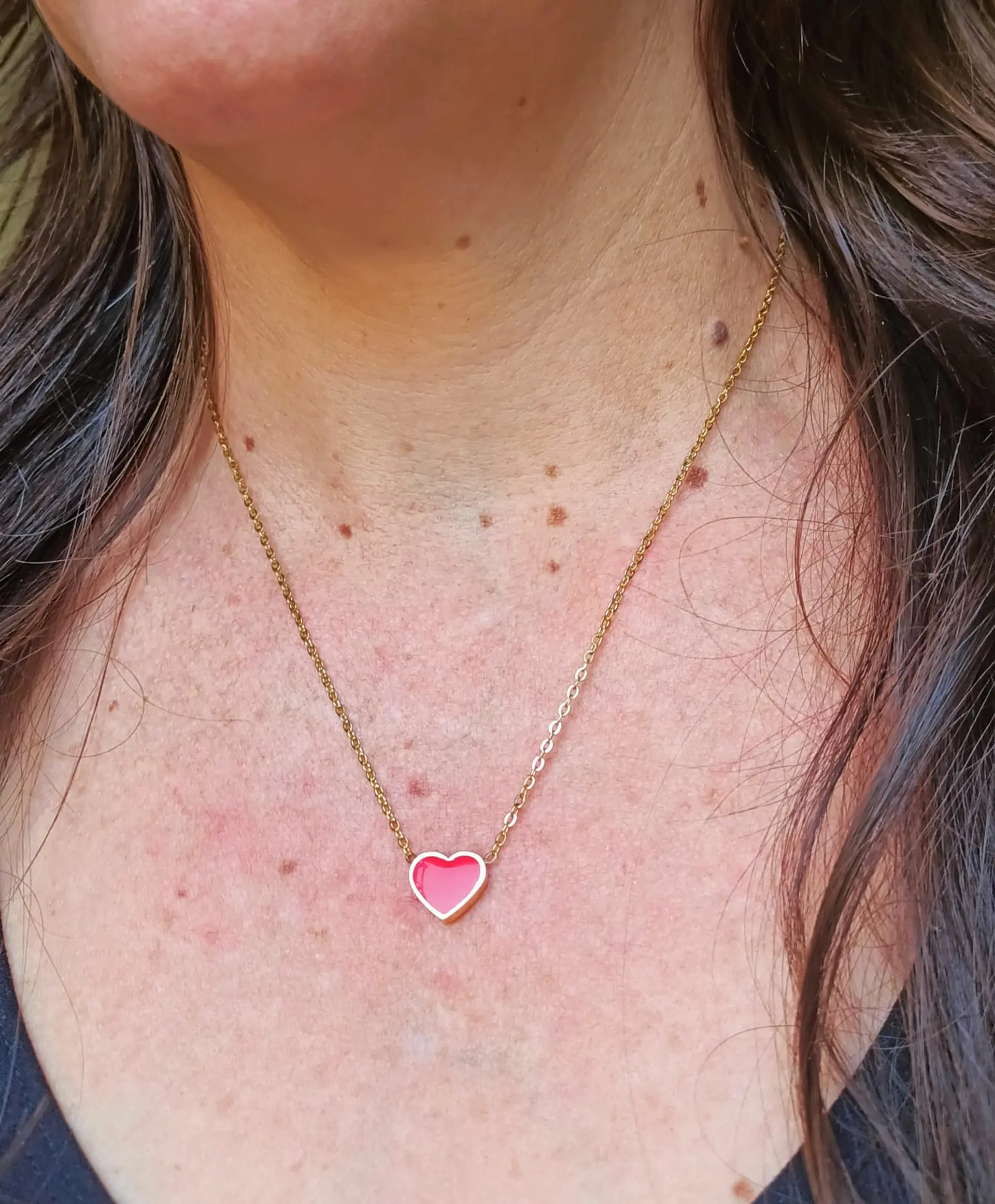 Colgante Corazón Rojo Hipoalergénico Chapado En Oro 18k 5