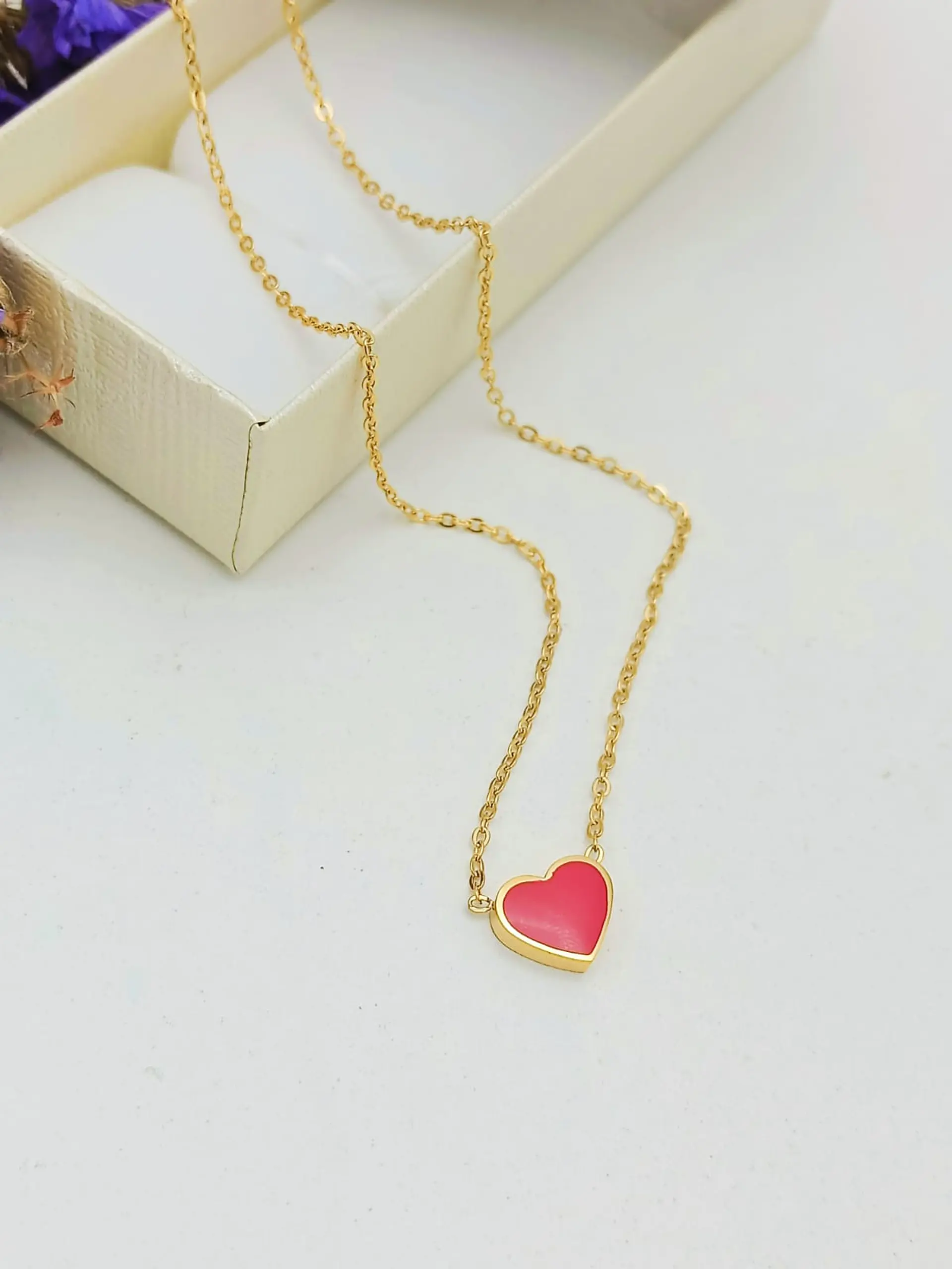 Colgante Corazón Rojo Hipoalergénico Chapado En Oro 18k 6