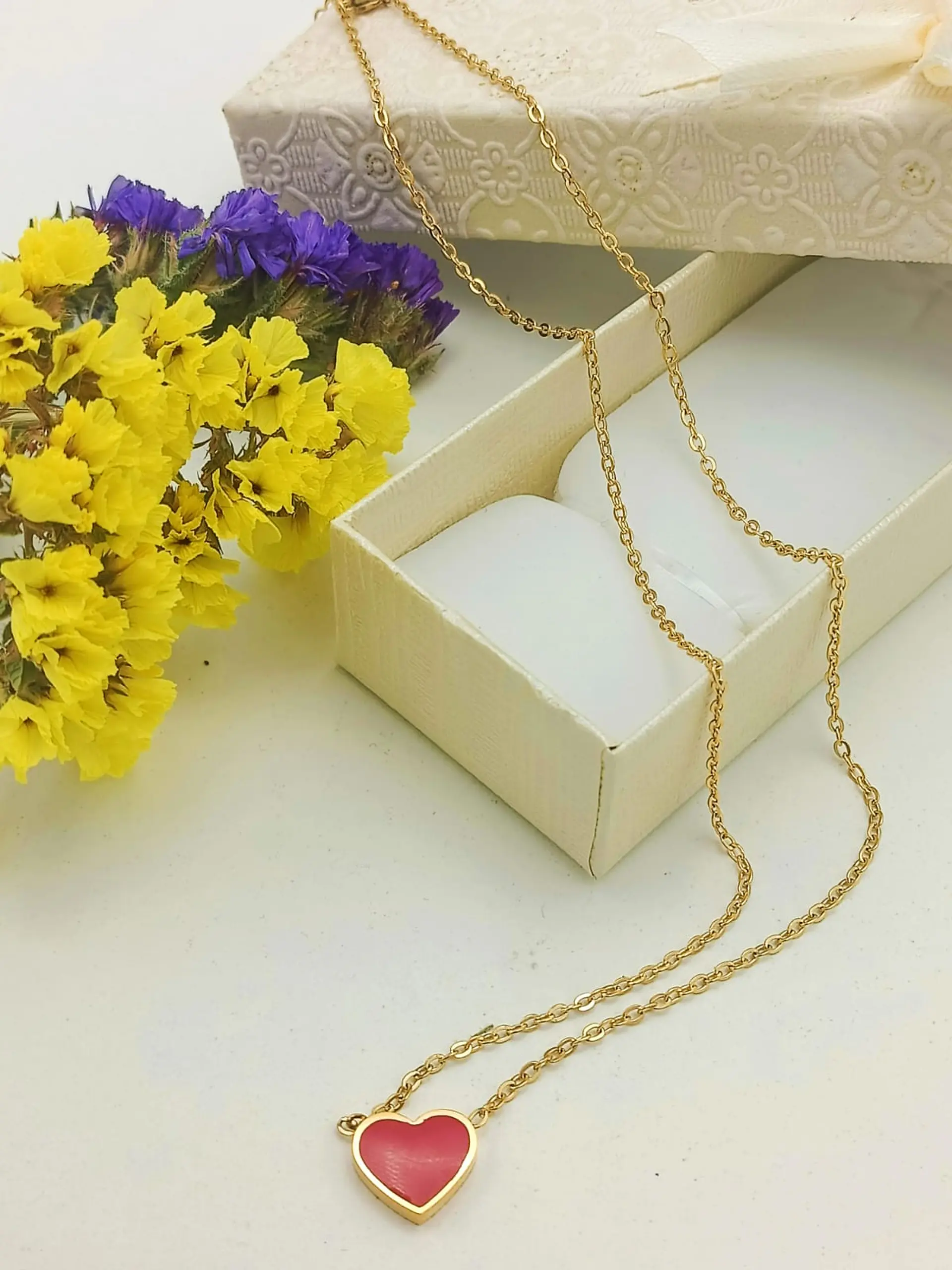 Colgante Corazón Rojo Hipoalergénico Chapado En Oro 18k 8
