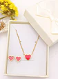 Set Conjunto Corazon Rojo Collar Abridores Chapado En Oro 18 kl - Miniatura 2