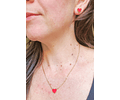 Set Conjunto Corazon Rojo Collar Abridores Chapado En Oro 18 kl