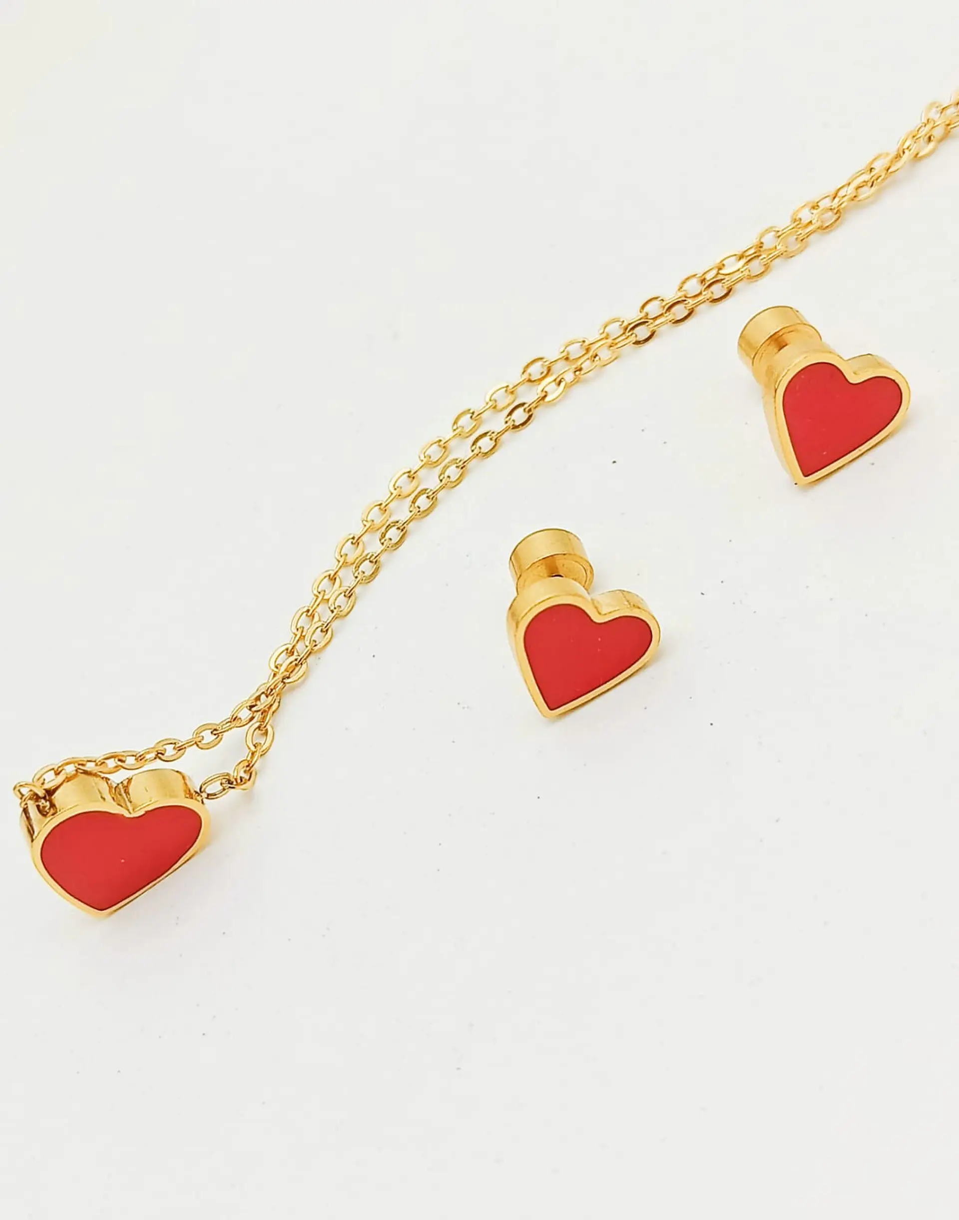 Set Conjunto Corazon Rojo Collar Abridores Chapado En Oro 18 kl 8