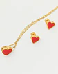 Set Conjunto Corazon Rojo Collar Abridores Chapado En Oro 18 kl - Miniatura 8