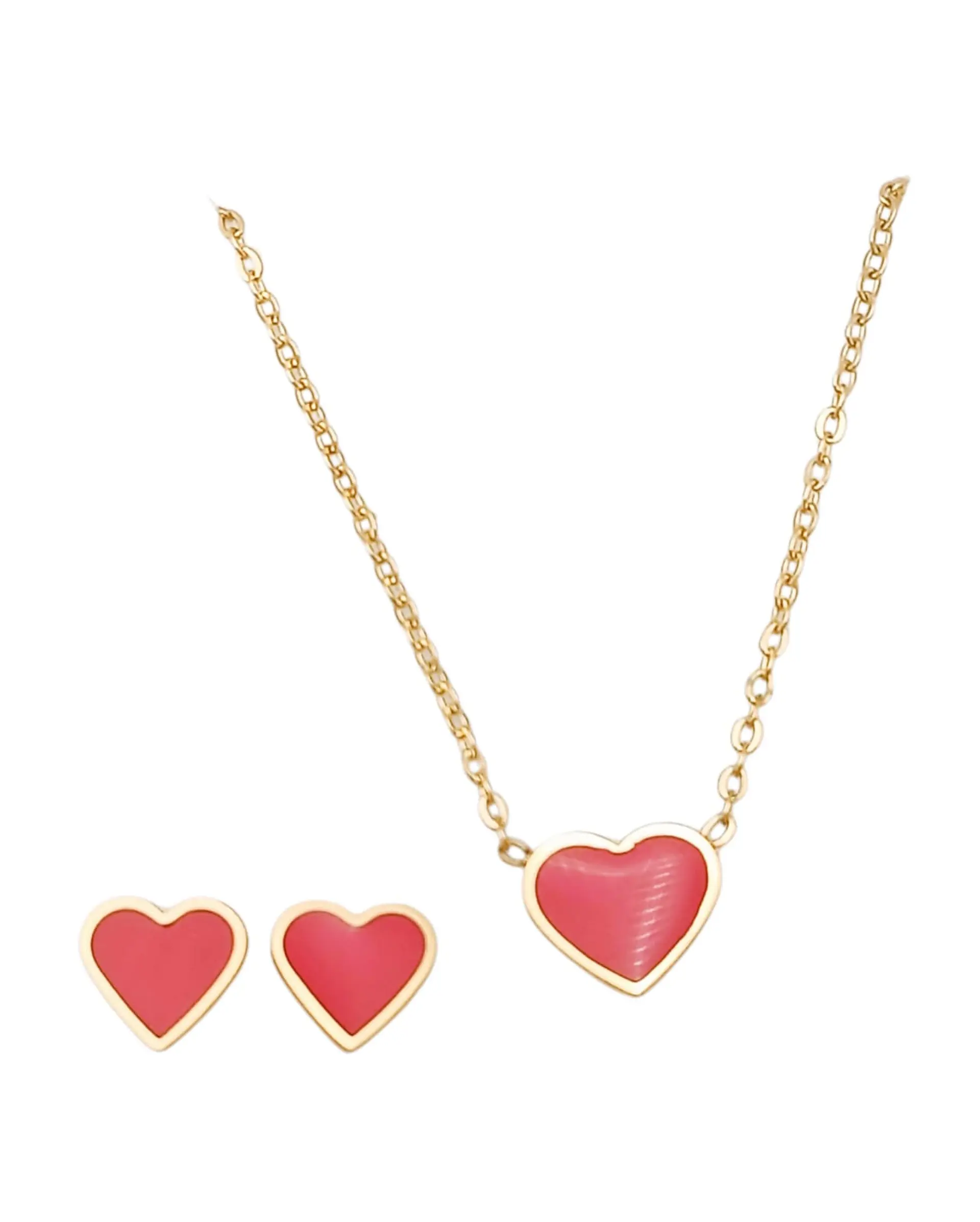 Set Conjunto Corazon Rojo Collar Abridores Chapado En Oro 18 kl 1
