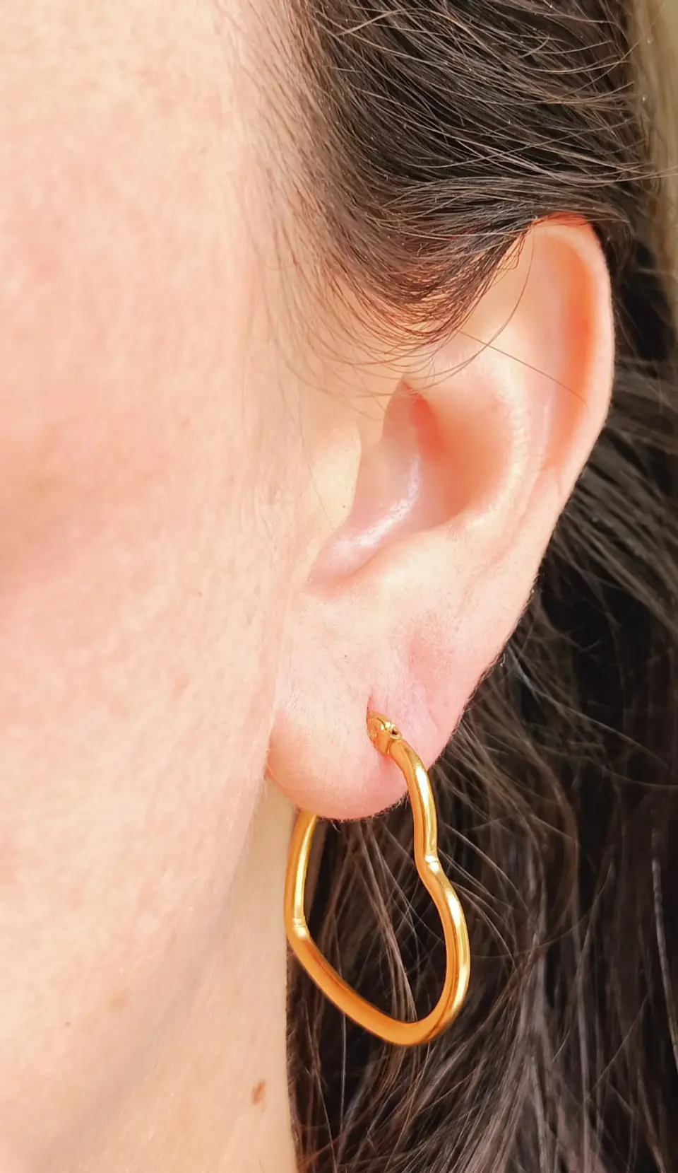 Aros Argollas Basicas Hoop Corazón Chapadas En Oro 18k 6