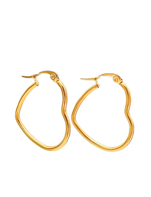 Aros Argollas Basicas Hoop Corazón Chapadas En Oro 18k