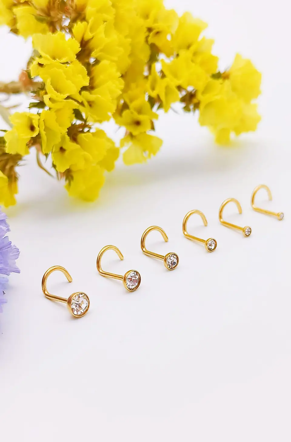Set 6 Piercing Cesta Nostril Punto Luz Tipo S Chapados En Oro 18k 3