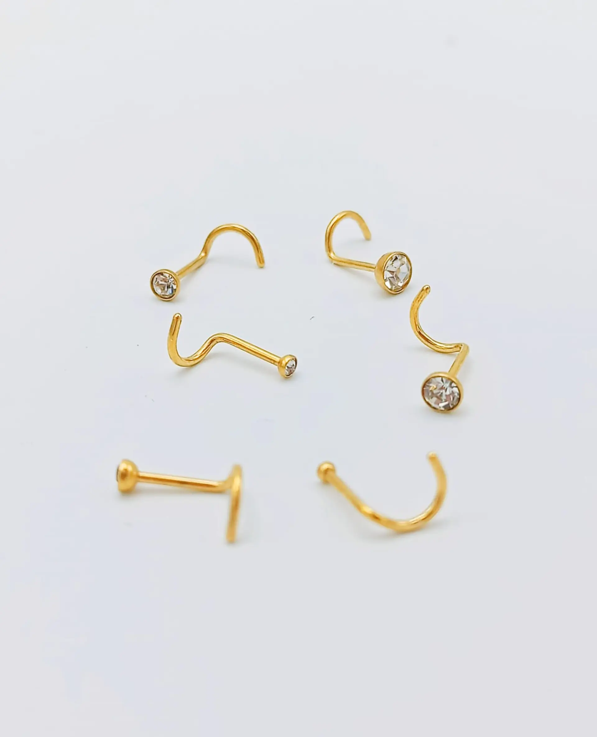 Set 6 Piercing Cesta Nostril Punto Luz Tipo S Chapados En Oro 18k 5