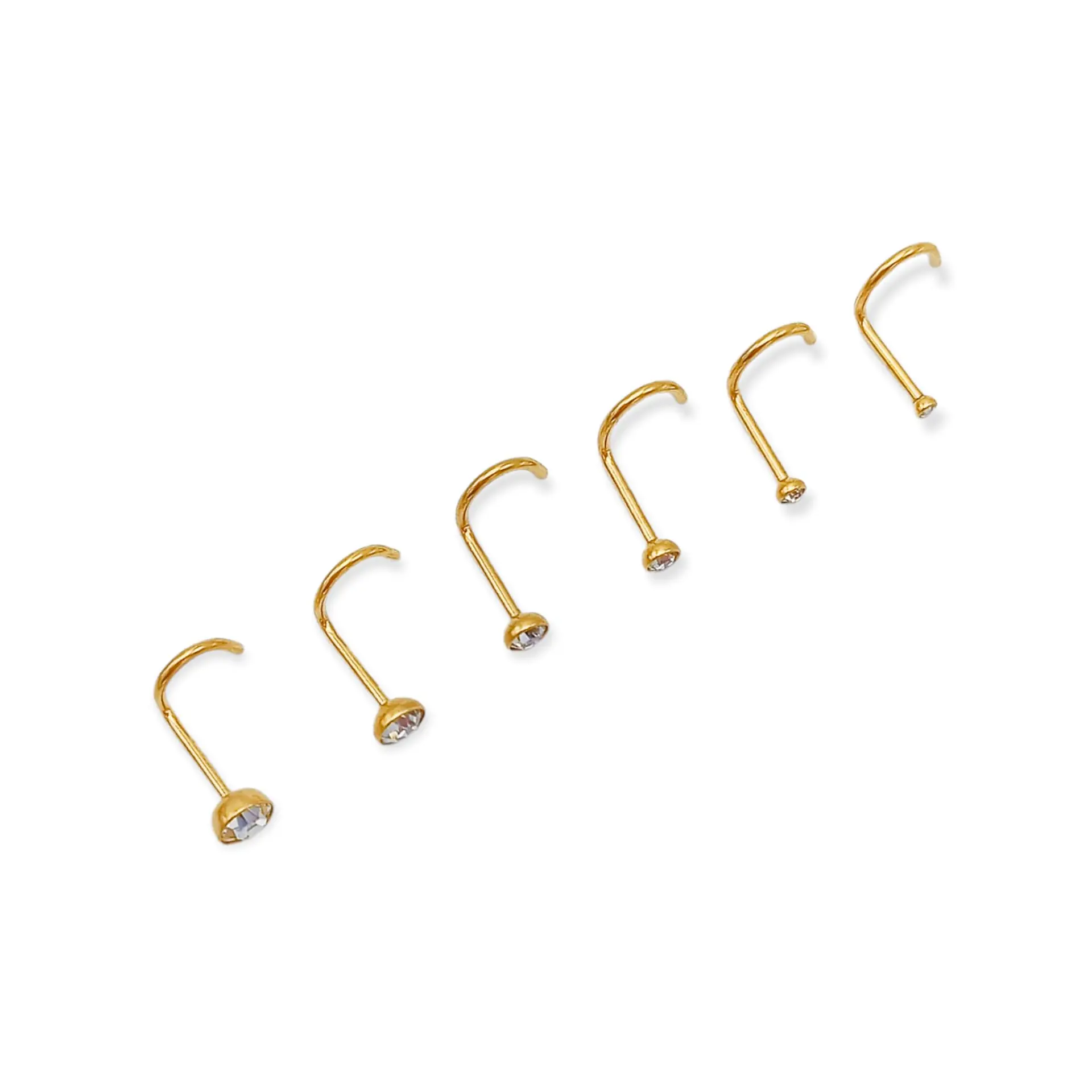 Set 6 Piercing Cesta Nostril Punto Luz Tipo S Chapados En Oro 18k 4