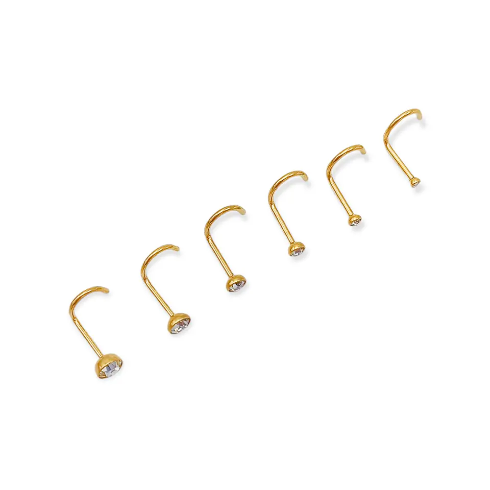 Set 6 Piercing Cesta Nostril Punto Luz Tipo S Chapados En Oro 18k 4
