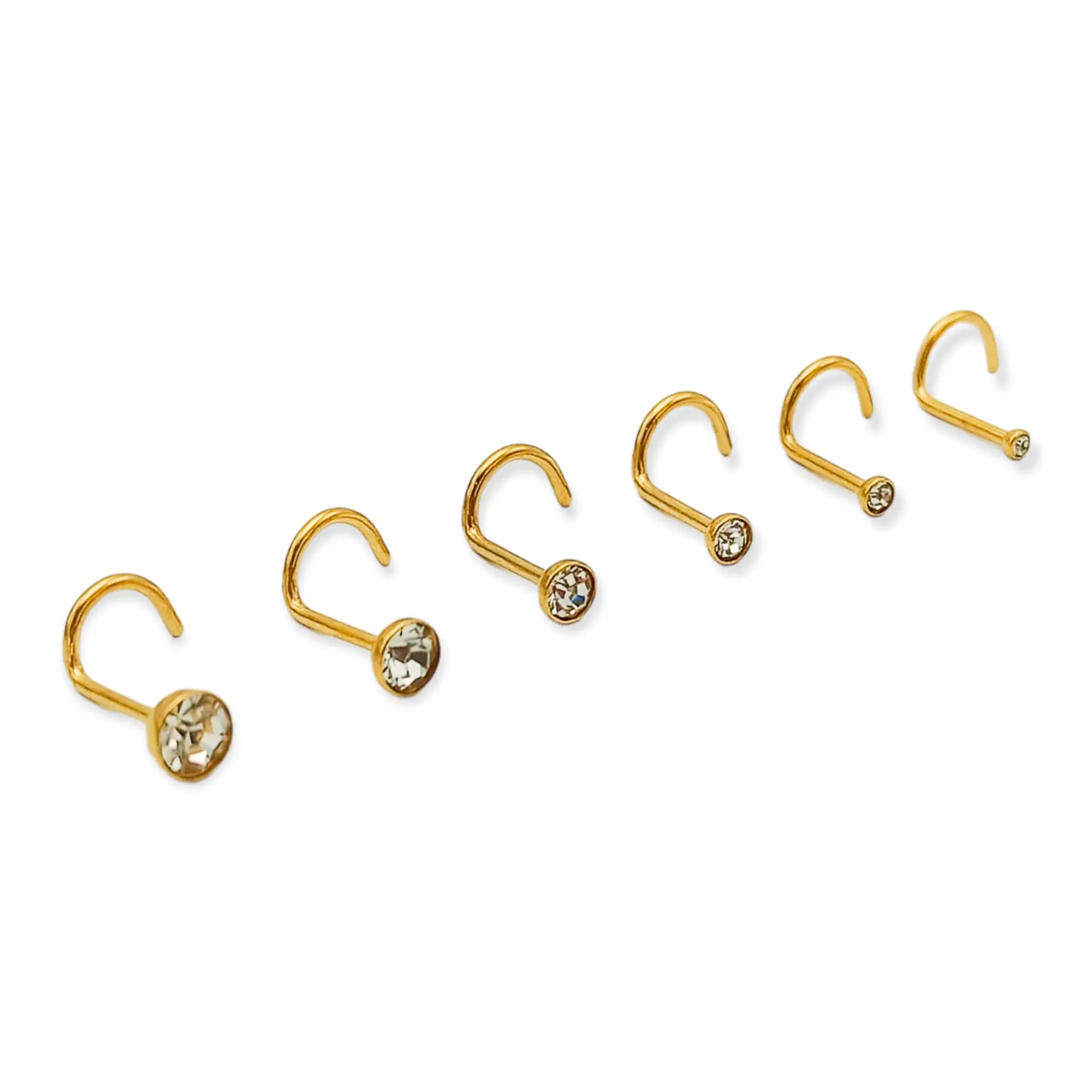 Set 6 Piercing Cesta Nostril Punto Luz Tipo S Chapados En Oro 18k 6