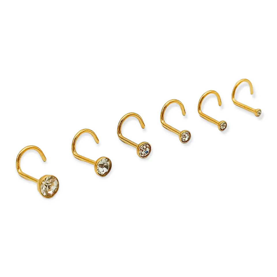Set 6 Piercing Cesta Nostril Punto Luz Tipo S Chapados En Oro 18k 6