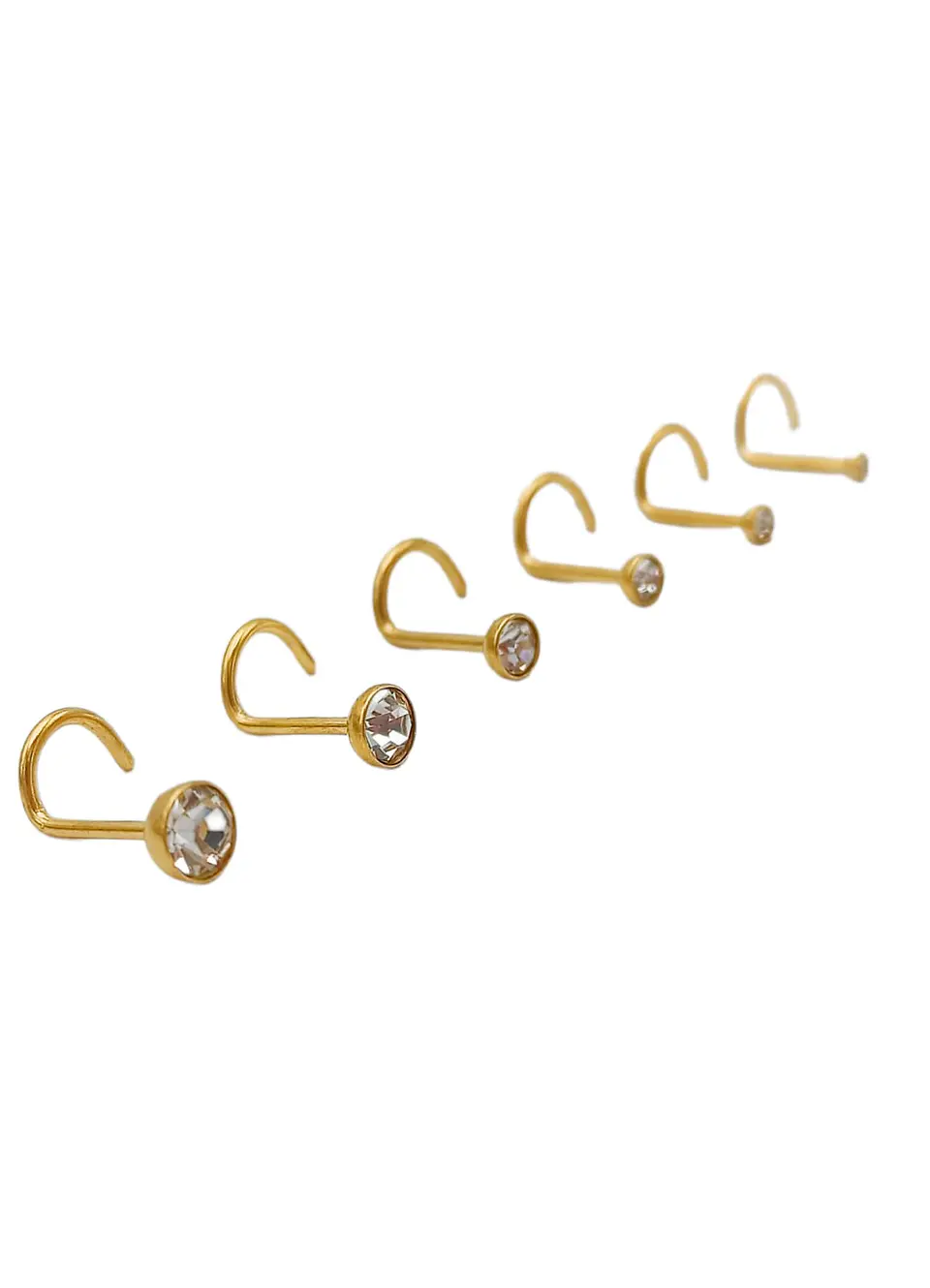 Set 6 Piercing Cesta Nostril Punto Luz Tipo S Chapados En Oro 18k 1
