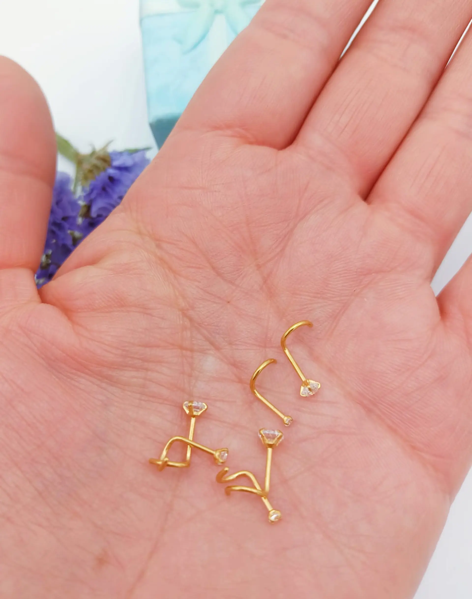 Set 6 Piercing Nostril Tipo S Punk Chapados En Oro 18k  3