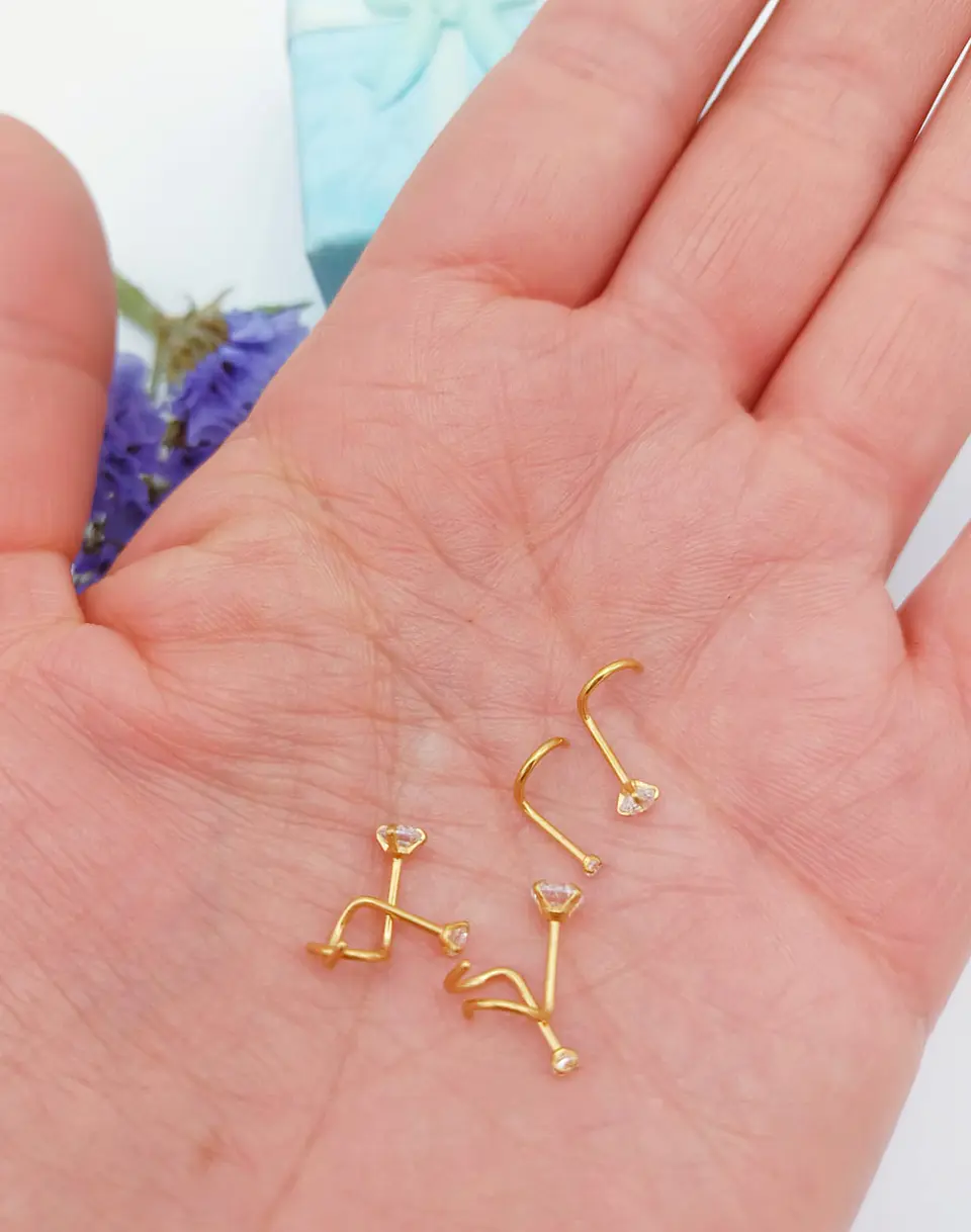 Set 6 Piercing Nostril Tipo S Punk Chapados En Oro 18k  3