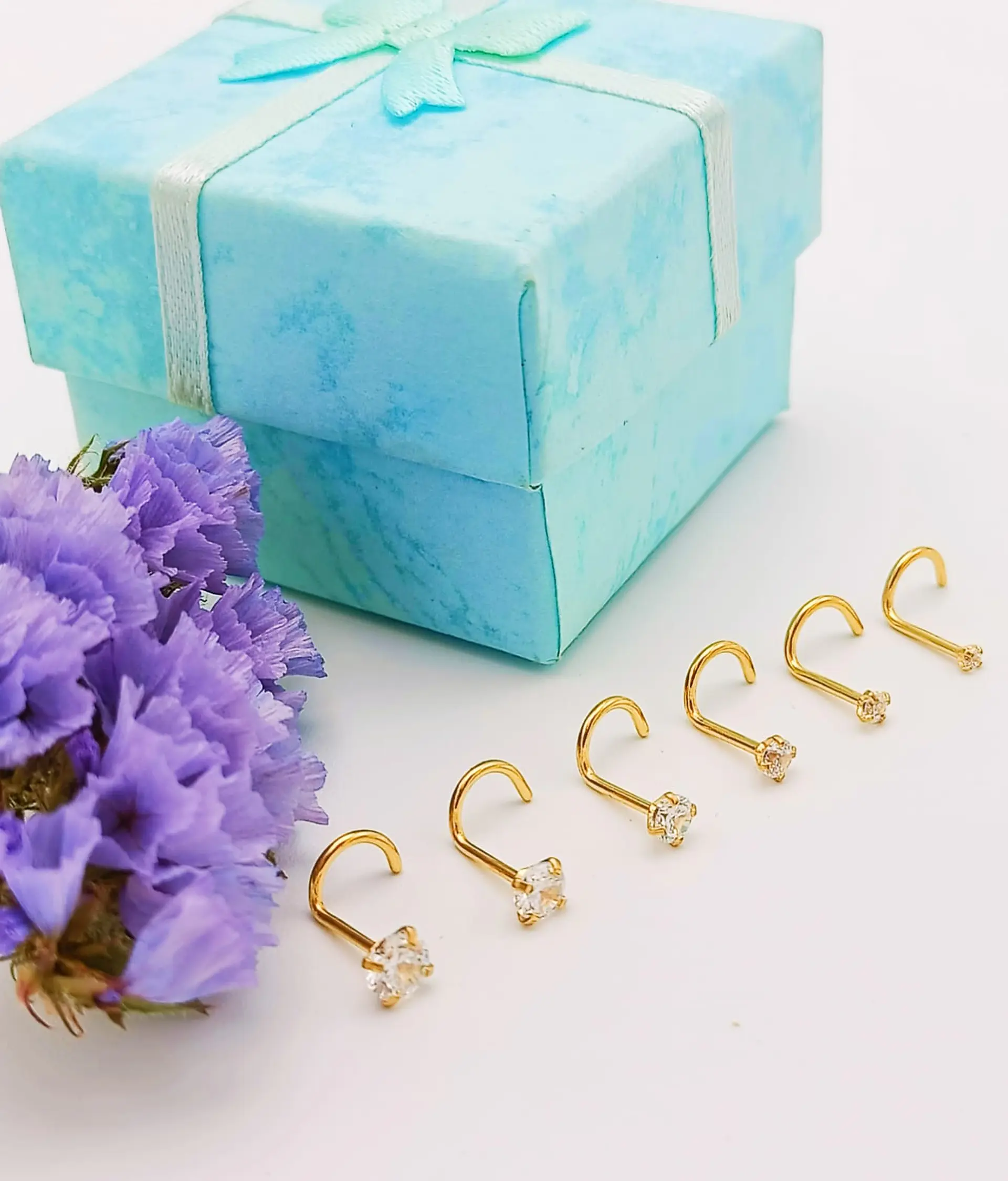 Set 6 Piercing Nostril Tipo S Punk Chapados En Oro 18k  4