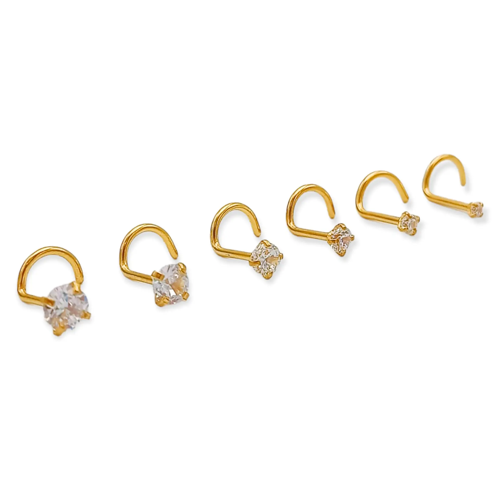 Set 6 Piercing Nostril Tipo S Punk Chapados En Oro 18k  1