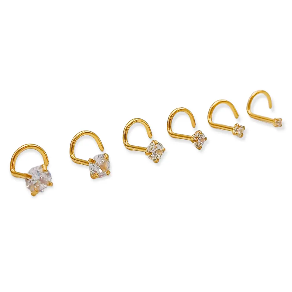 Set 6 Piercing Nostril Tipo S Punk Chapados En Oro 18k  1