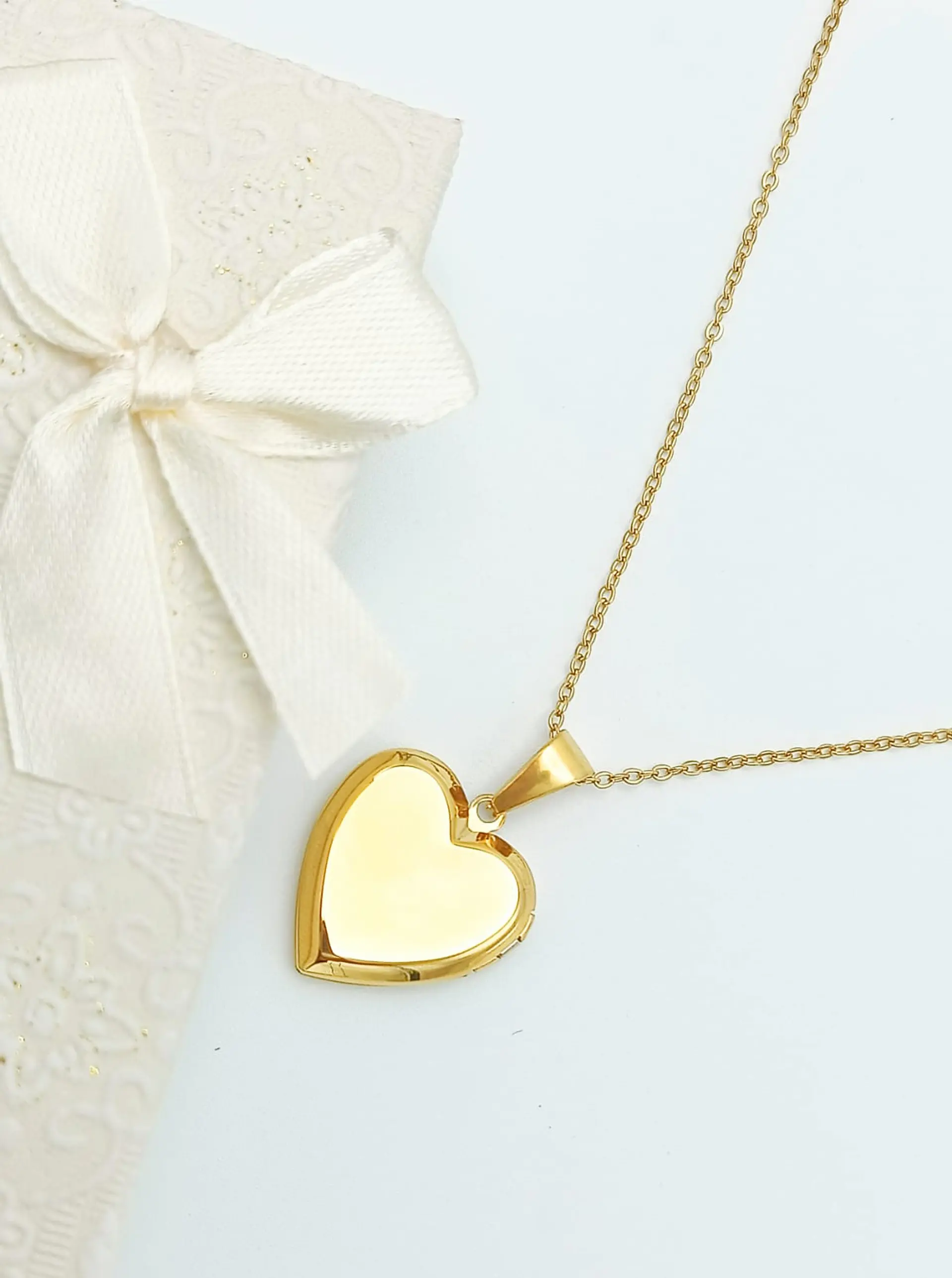 Relicario Corazon Nacar Cadena Guardafoto Chapado En Oro 18k 4