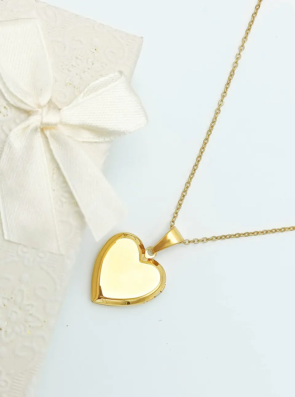 Relicario Corazon Nacar Cadena Guardafoto Chapado En Oro 18k 4