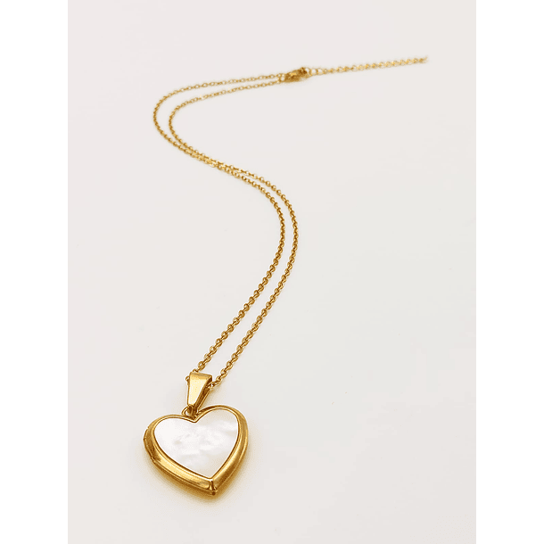 Relicario Corazon Nacar Cadena Guardafoto Chapado En Oro 18k 5