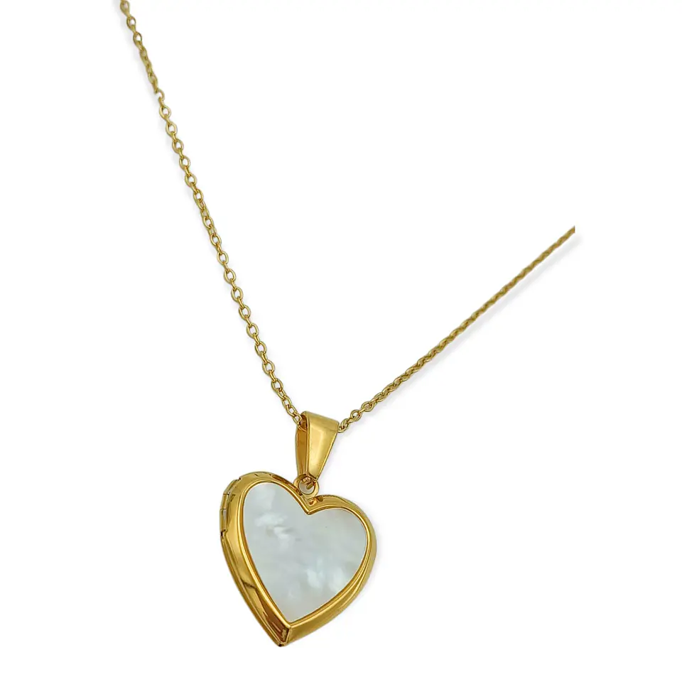 Relicario Corazon Nacar Cadena Guardafoto Chapado En Oro 18k 6