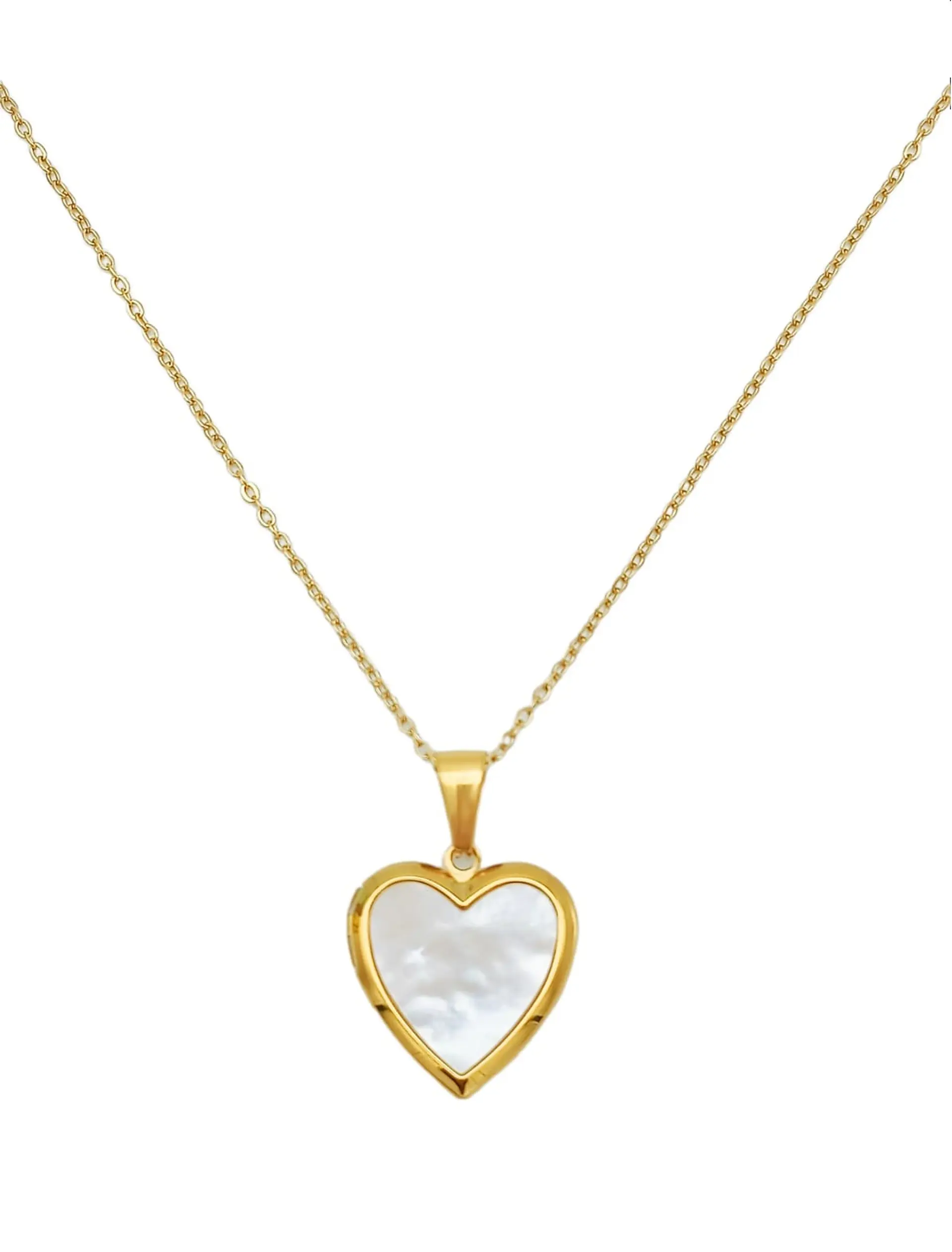 Relicario Corazon Nacar Cadena Guardafoto Chapado En Oro 18k 1