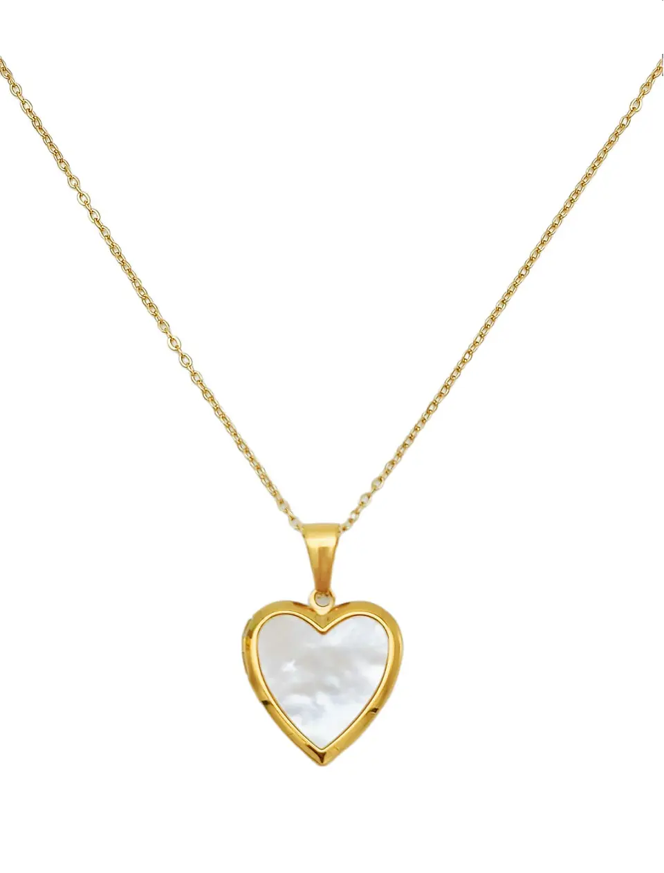 Relicario Corazon Nacar Cadena Guardafoto Chapado En Oro 18k 1
