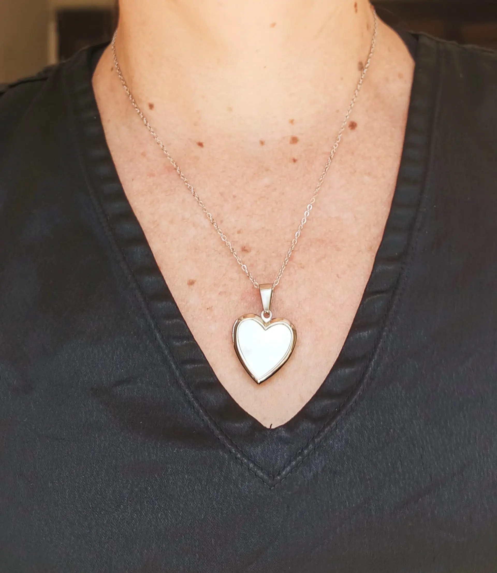 Relicario Corazon Nacar Guardafoto Plateado Hipoalergénico 8