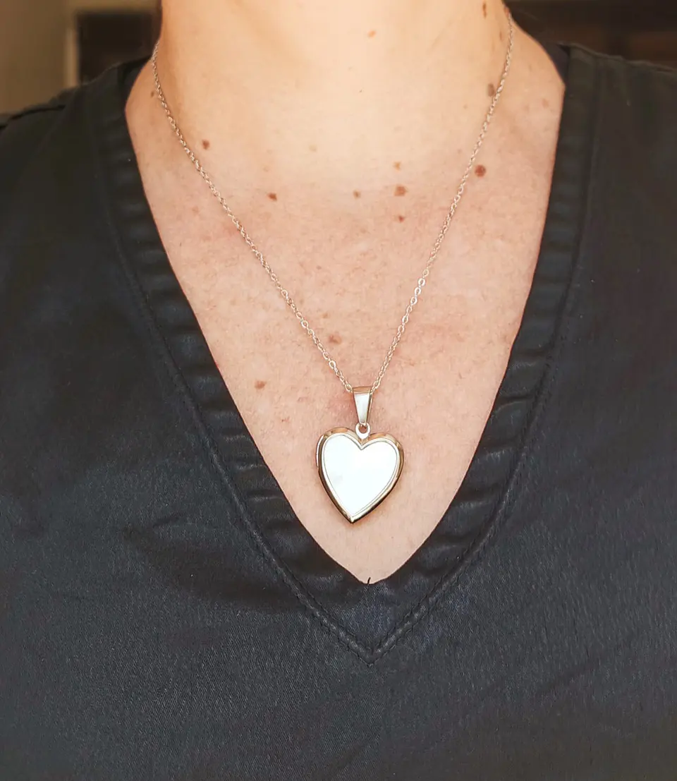 Relicario Corazon Nacar Guardafoto Plateado Hipoalergénico 8
