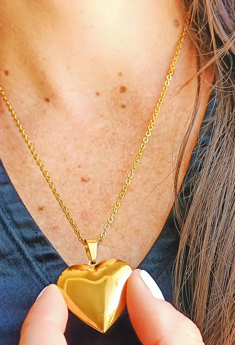 Cadena relicario corazón liso chapado en oro 18 kl 3