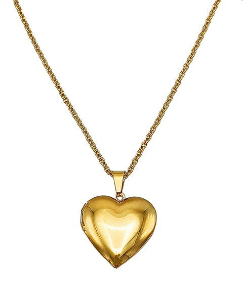 Cadena relicario corazón liso chapado en oro 18 kl
