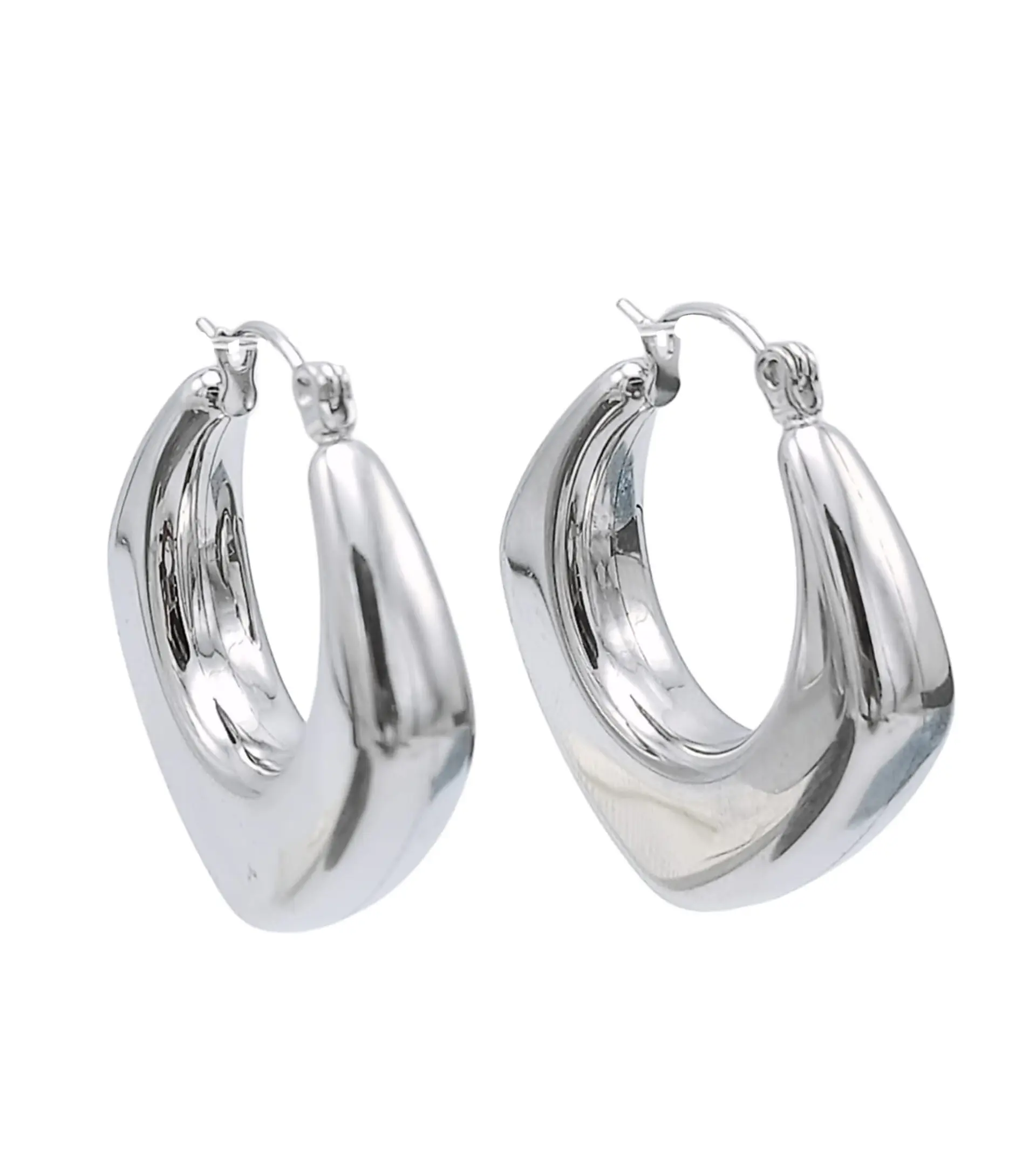 Argollas Chunky Hoop Rombo Plateadas Hipoalergenicas  1