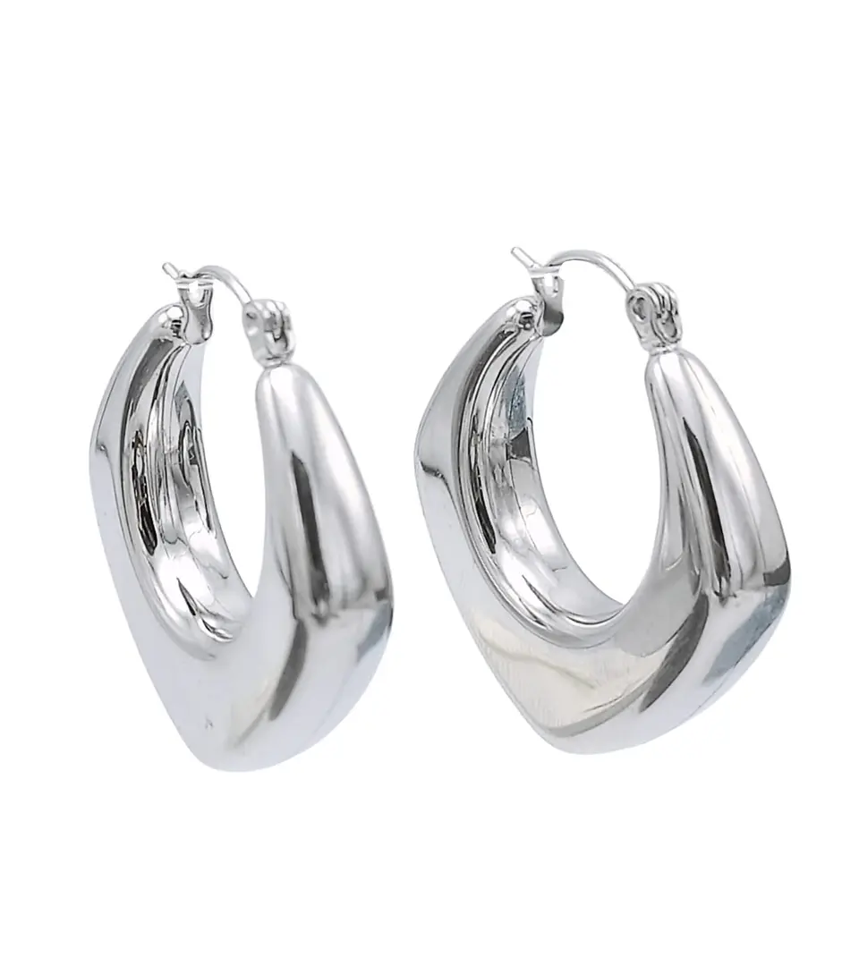Argollas Chunky Hoop Rombo Plateadas Hipoalergenicas  1