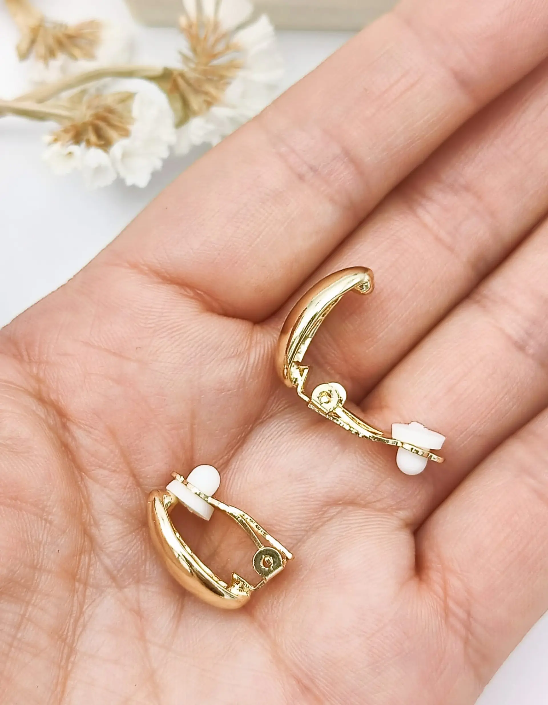 Aros A Presión Gota Espejo bañada en oro 14kl Sin Perforación Earcuff 4