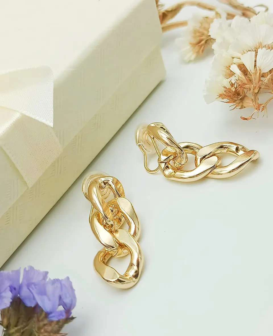 Aros Eslabones Chapado En Oro 18k Earcuff Sin Perforación 8