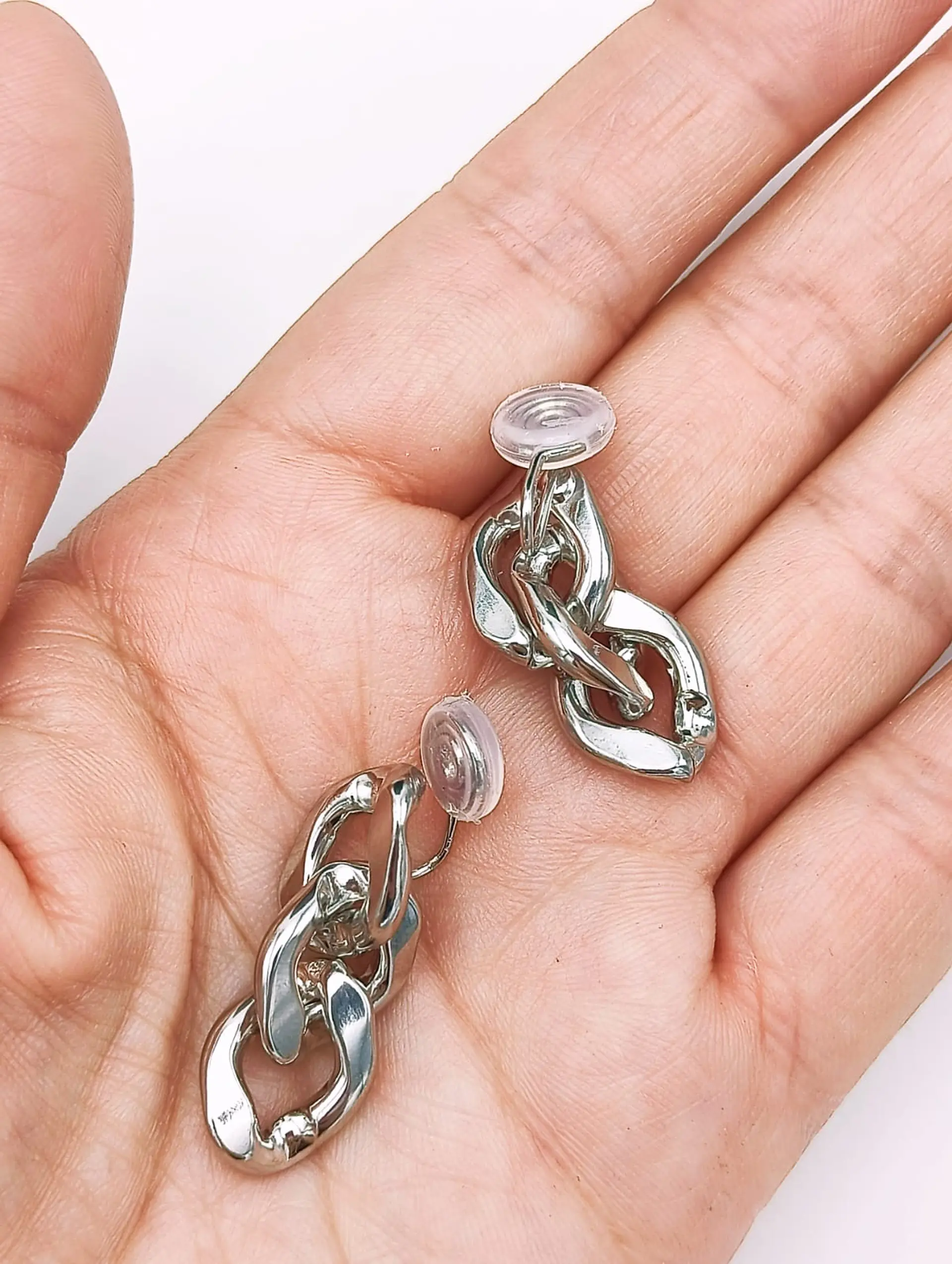 Aros Cadena Eslabones Plateados Earcuff Sin Perforacion 5