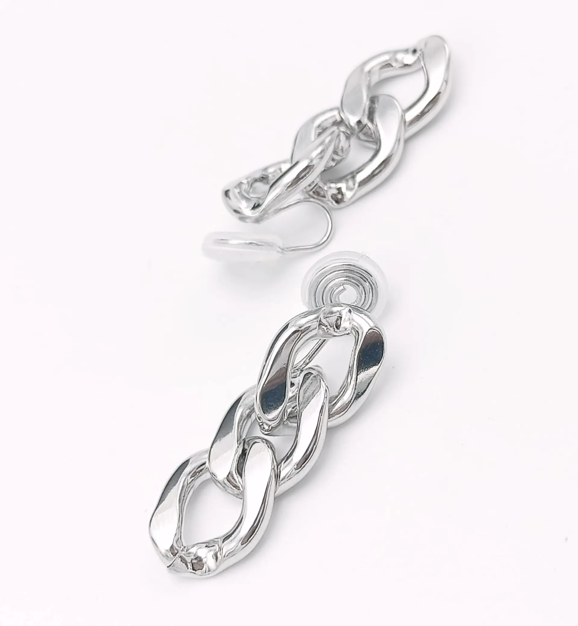 Aros Cadena Eslabones Plateados Earcuff Sin Perforacion 4