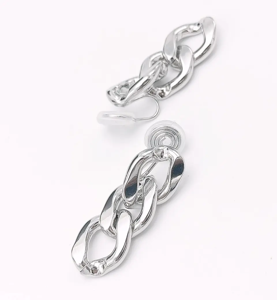 Aros Cadena Eslabones Plateados Earcuff Sin Perforacion 4