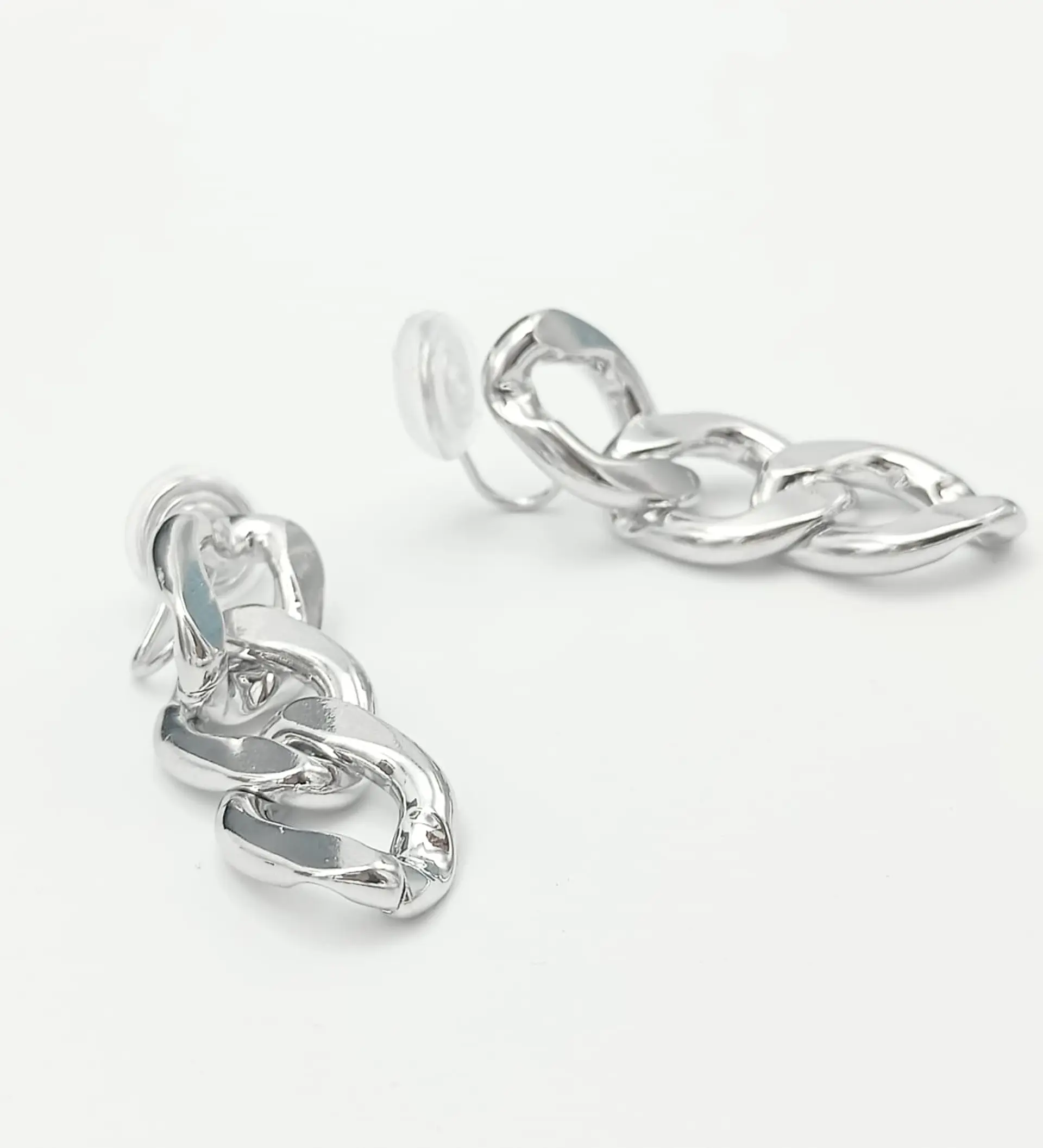 Aros Cadena Eslabones Plateados Earcuff Sin Perforacion 6