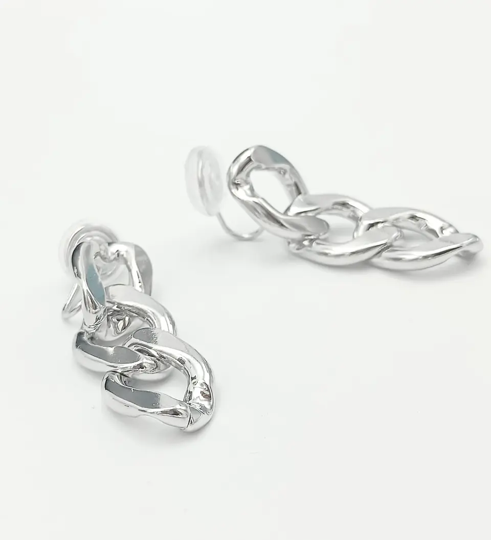 Aros Cadena Eslabones Plateados Earcuff Sin Perforacion 6