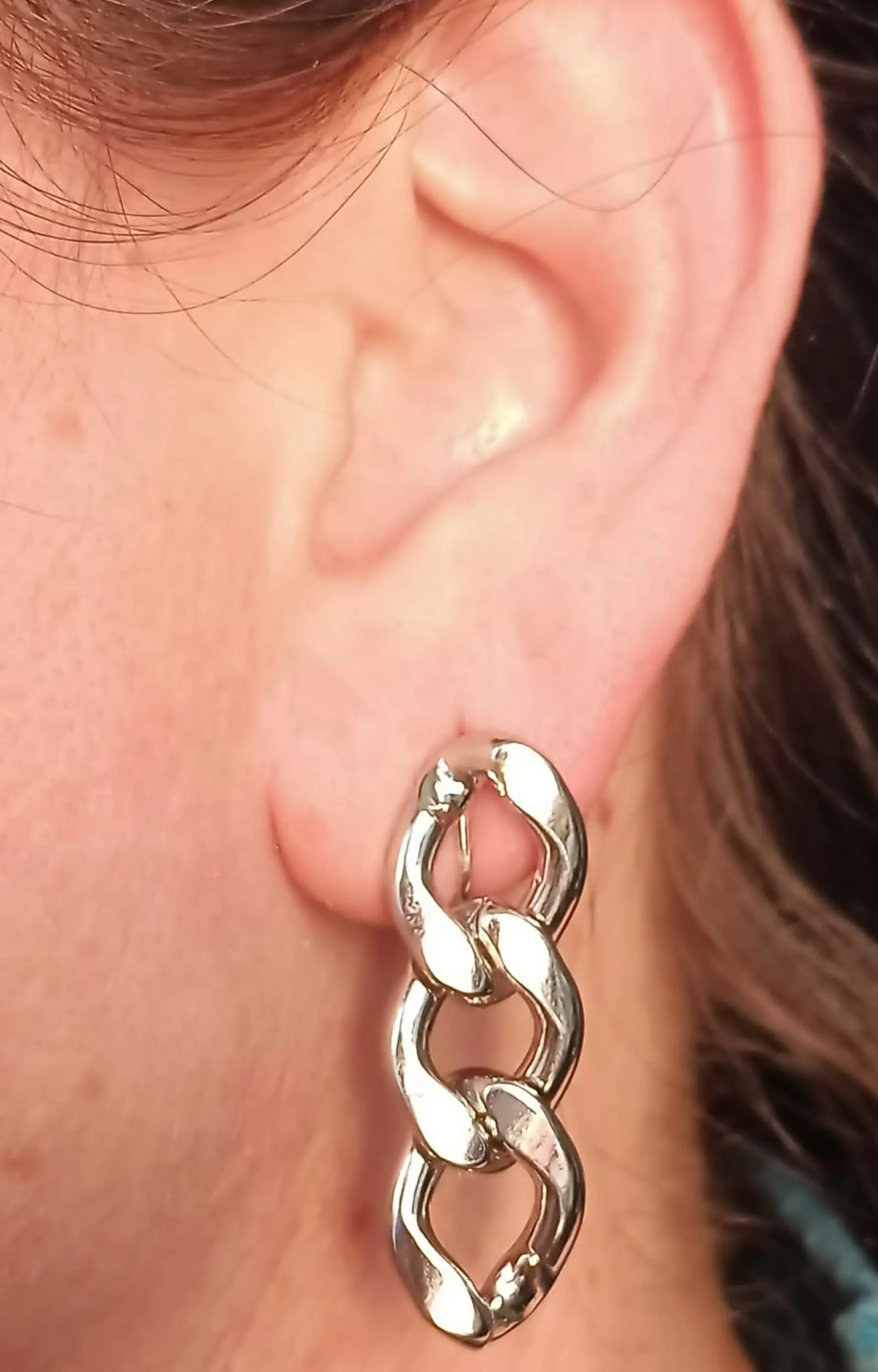 Aros Cadena Eslabones Plateados Earcuff Sin Perforacion 3