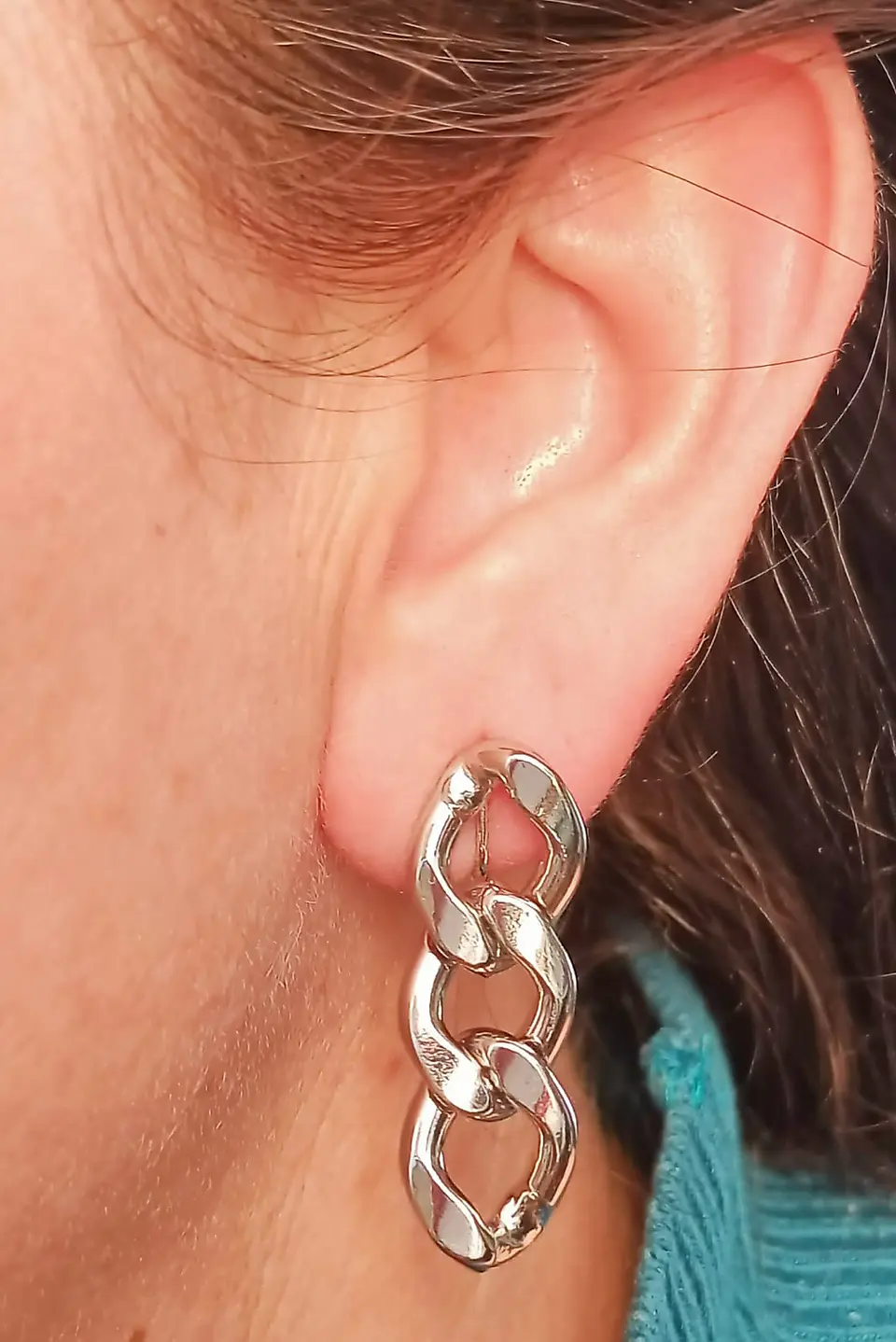 Aros Cadena Eslabones Plateados Earcuff Sin Perforacion 8