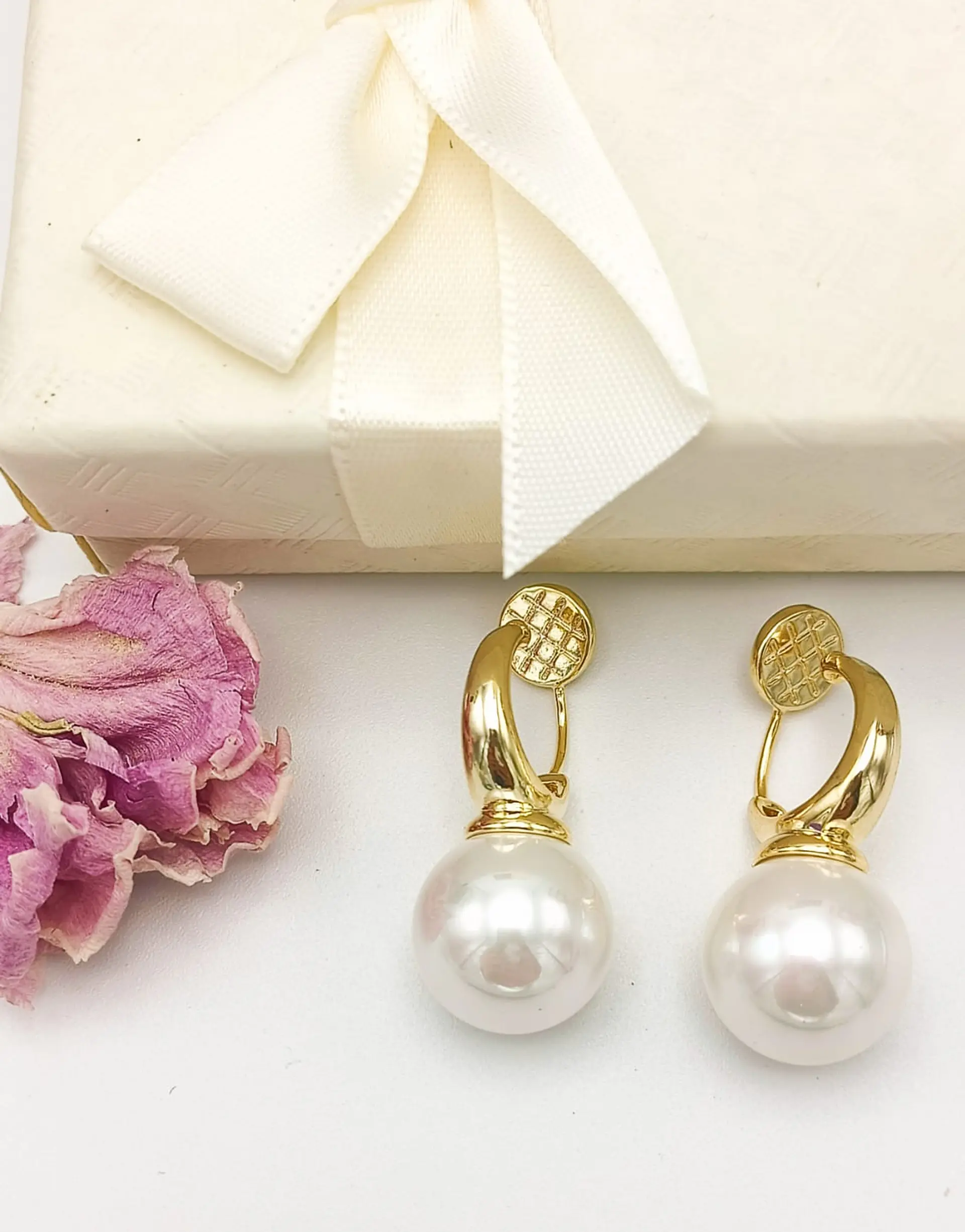 Aros Perla Chapado En Oro 18k Earcuff Sin Perforacion 2