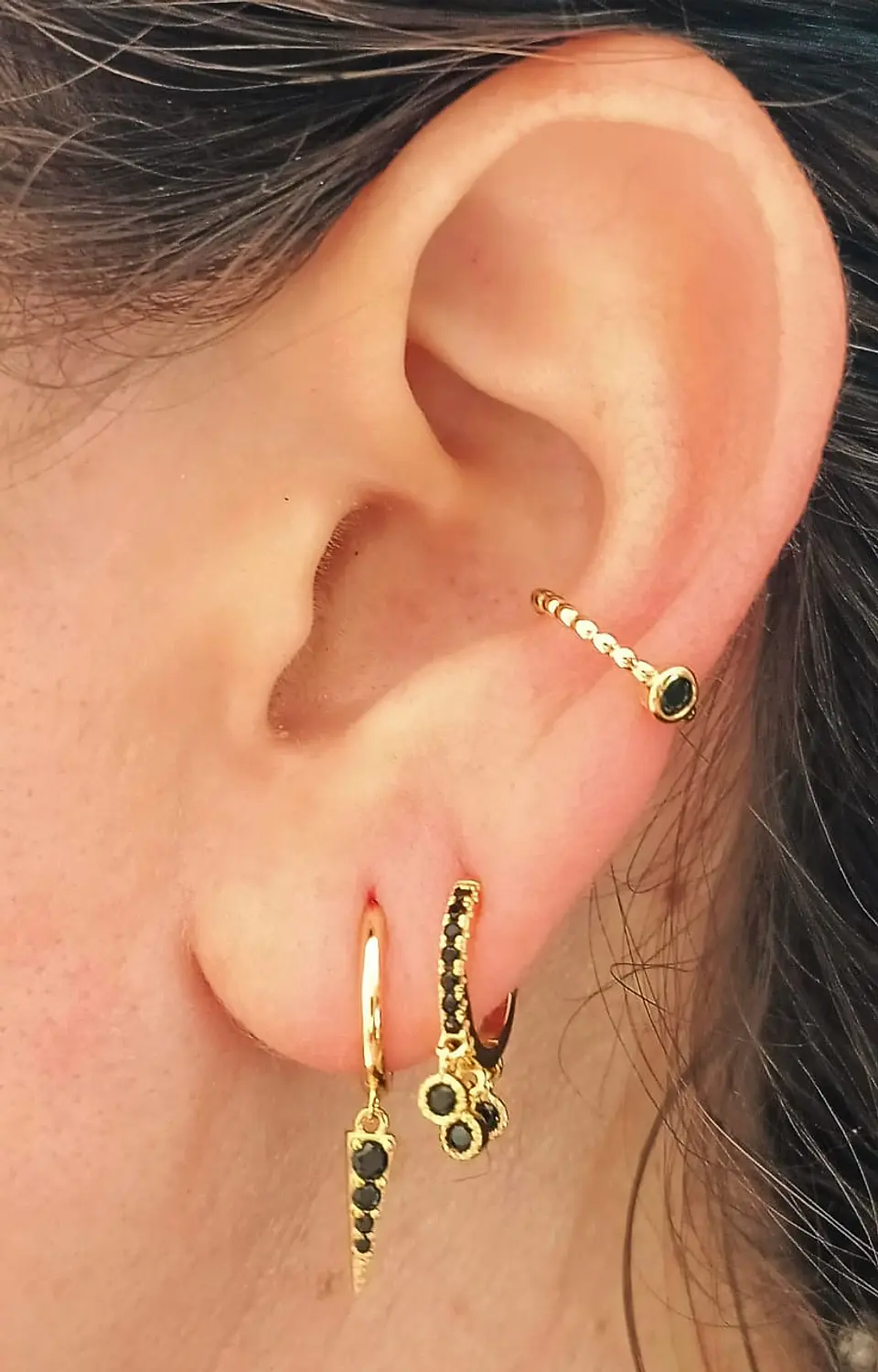 Pack Aros Black Star chapados En Oro 18k 3